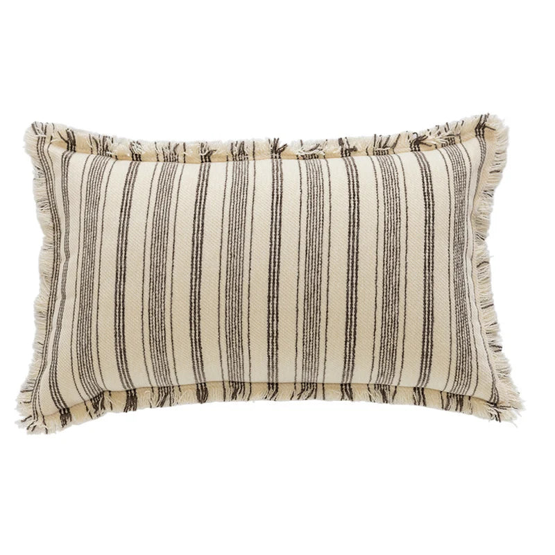Accent Pillow Handwoven Cotton Fringed Stripe Removable Cover