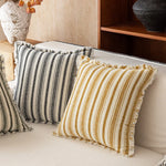 Accent Pillow Handwoven Cotton Fringed Stripe Removable Cover
