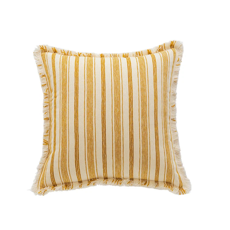 Accent Pillow Handwoven Cotton Fringed Stripe Removable Cover
