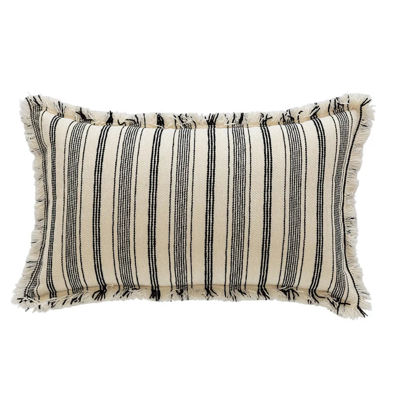 Accent Pillow Handwoven Cotton Fringed Stripe Removable Cover