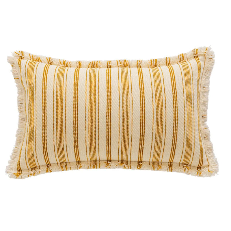 Accent Pillow Handwoven Cotton Fringed Stripe Removable Cover