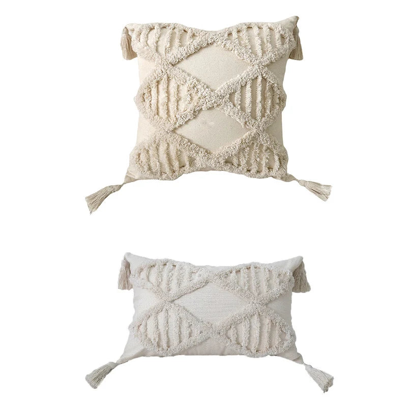 Accent Pillow Set Pom-Pom Tufted Hand-Knotted Tassels