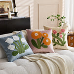 Accent Pillow Velvet Cover Hand-Appliquéd Tufted Floral