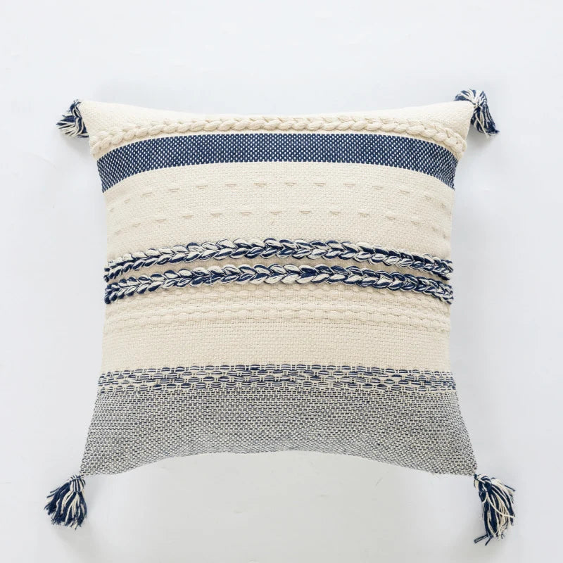 Accent Pillow Woven Cotton Braided Rope & Knotted Tassels