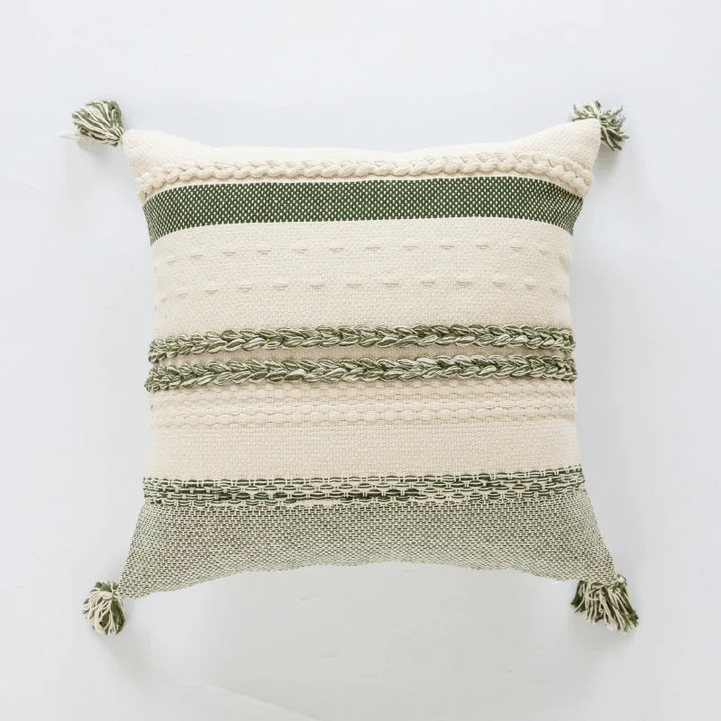 Accent Pillow Woven Cotton Braided Rope & Knotted Tassels