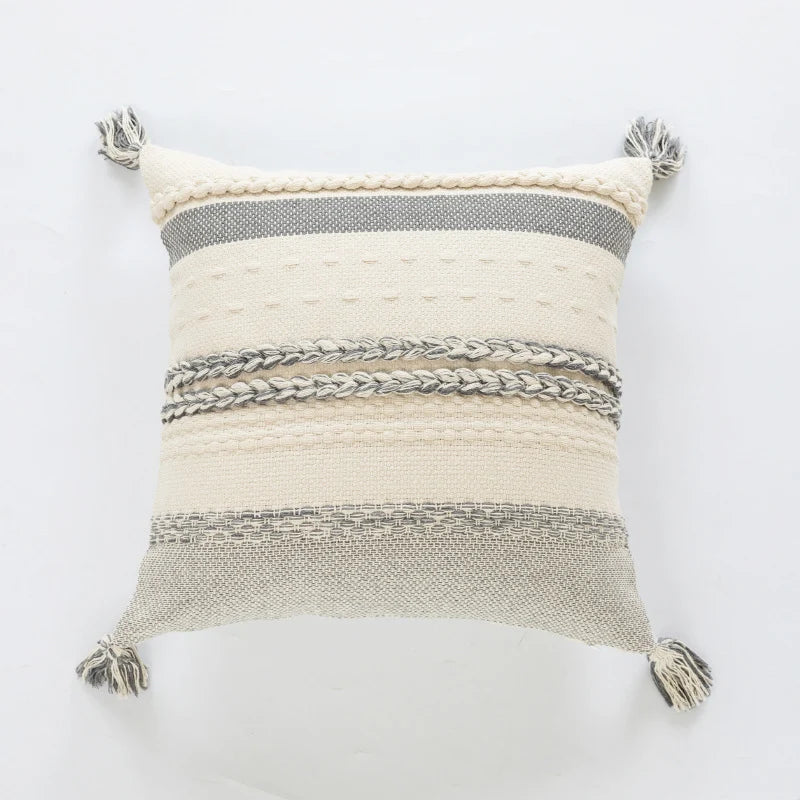 Accent Pillow Woven Cotton Braided Rope & Knotted Tassels