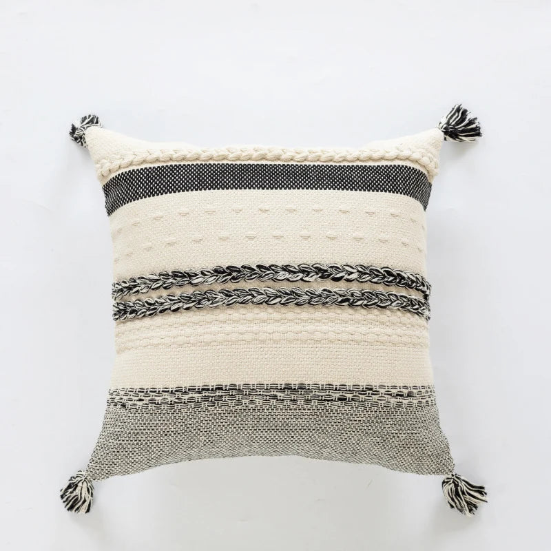 Accent Pillow Woven Cotton Braided Rope & Knotted Tassels