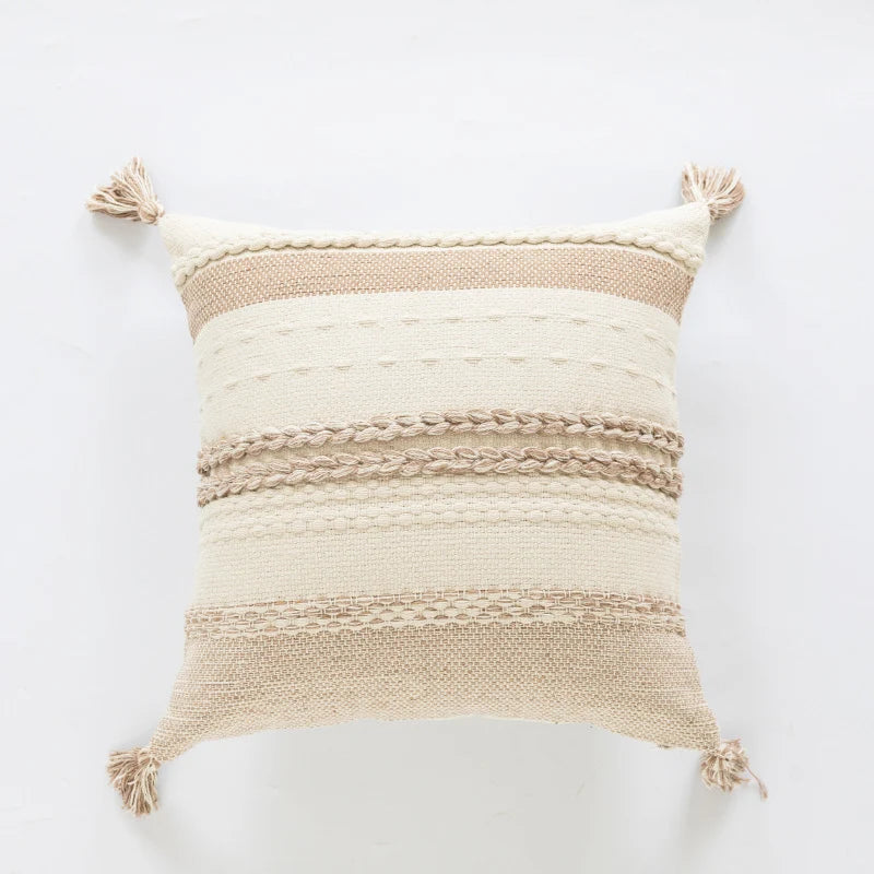Accent Pillow Woven Cotton Braided Rope & Knotted Tassels