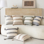 Accent Pillow Woven Cotton Braided Rope & Knotted Tassels