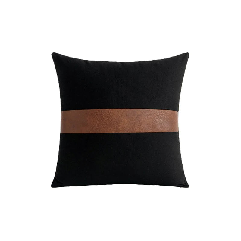 Accent Throw Pillow Cover Leather-Look & Canvas Hidden Zipper