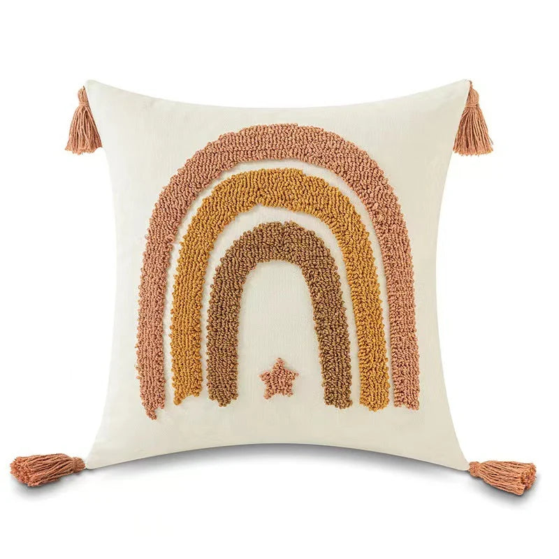 Accent Throw Pillow Cover Tufted Chenille Tassel Trim