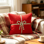 Accent Throw Pillow Sherpa Cover & Embroidered Bow