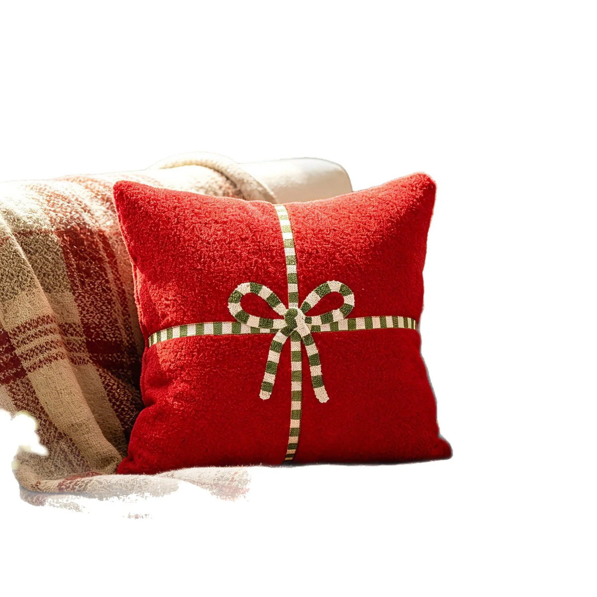 Accent Throw Pillow Sherpa Cover & Embroidered Bow