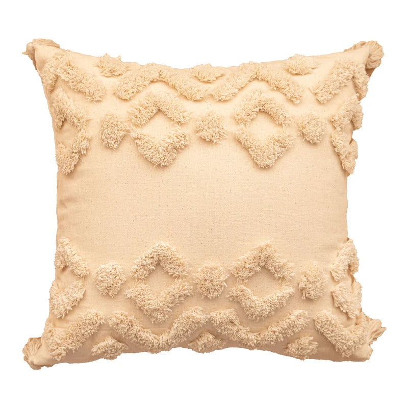 Accent Throw Pillow Tufted Shag & Tassels Removable Cover