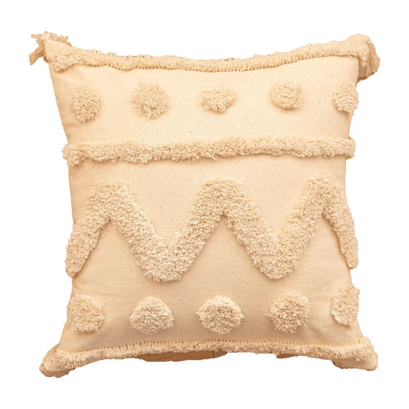 Accent Throw Pillow Tufted Shag & Tassels Removable Cover