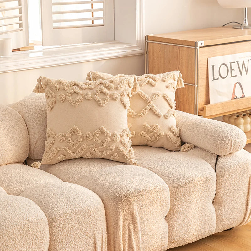 Accent Throw Pillow Tufted Shag & Tassels Removable Cover