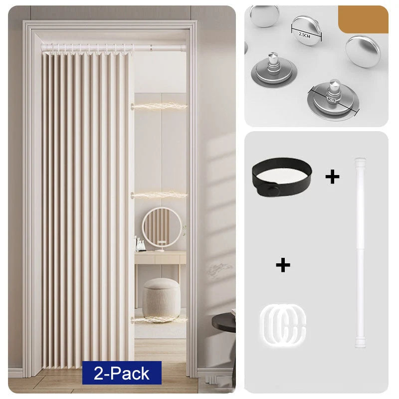 Accordion Door Curtain Magnetic Closure No-Drill Installation