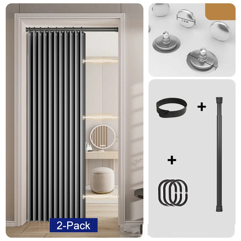 Accordion Door Curtain Magnetic Closure No-Drill Installation