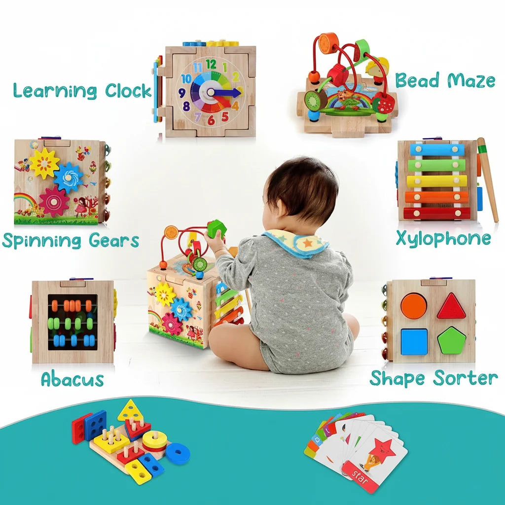 Activity Cube Eight Activities Musical Learning & Natural Rubber