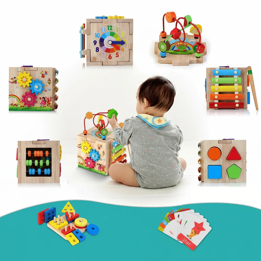 Activity Cube Eight Activities Musical Learning & Natural Rubber