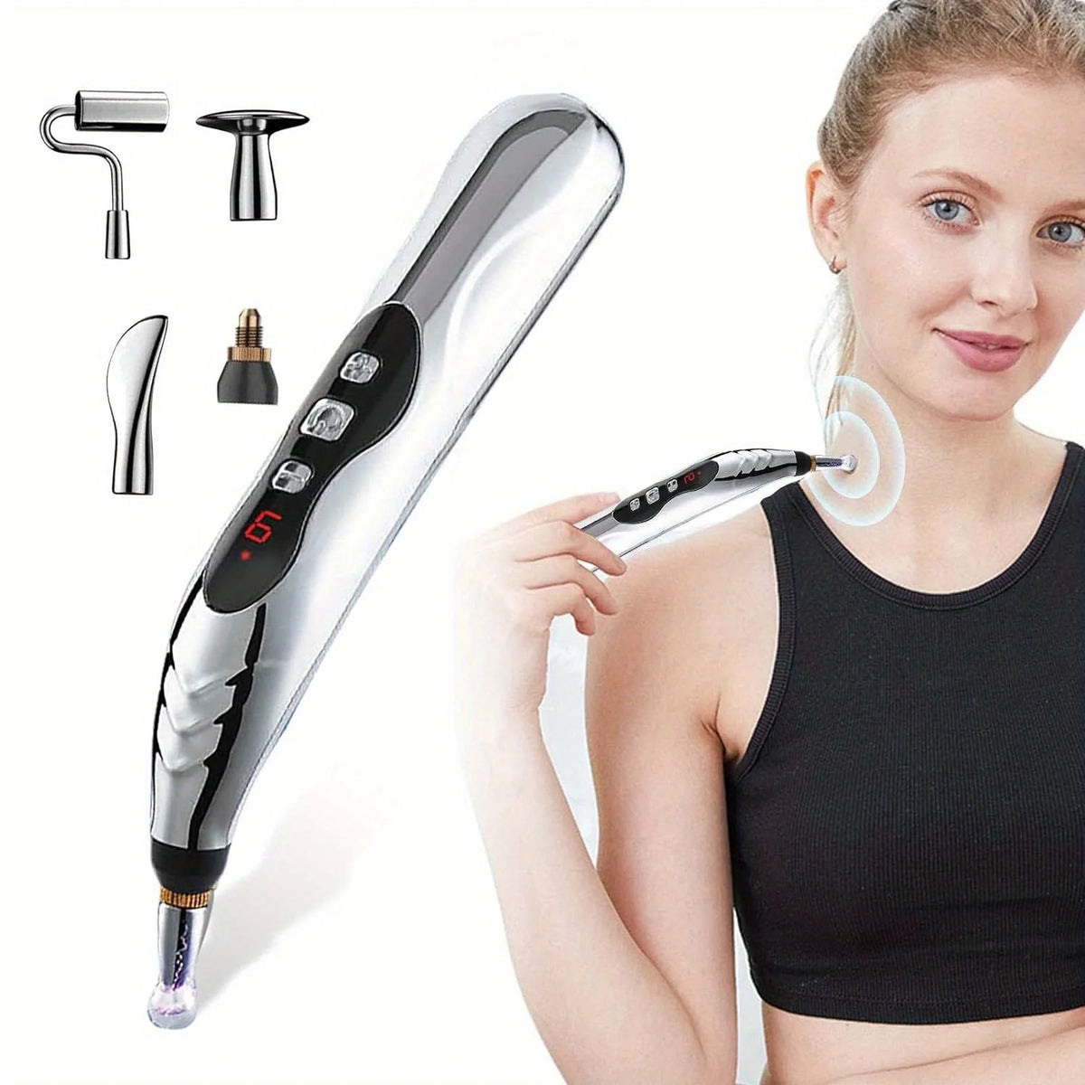 Acupuncture Pen Needle-Free Cordless & Rechargeable 5 Swappable Heads