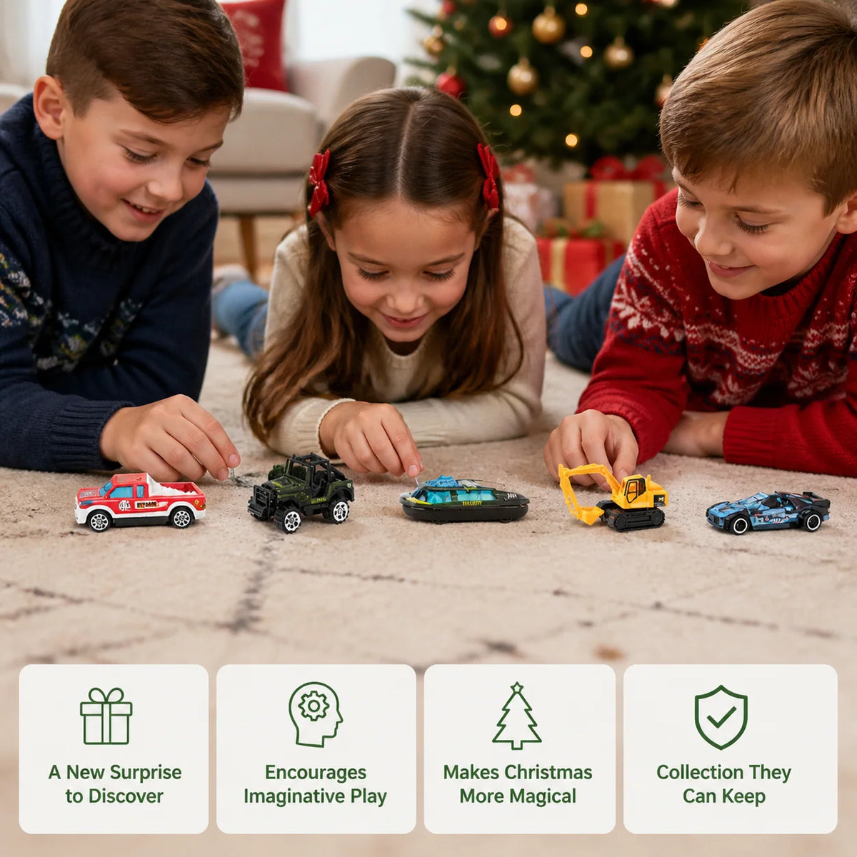 Advent Calendar 24 Die-Cast Toy Cars for Christmas Countdown