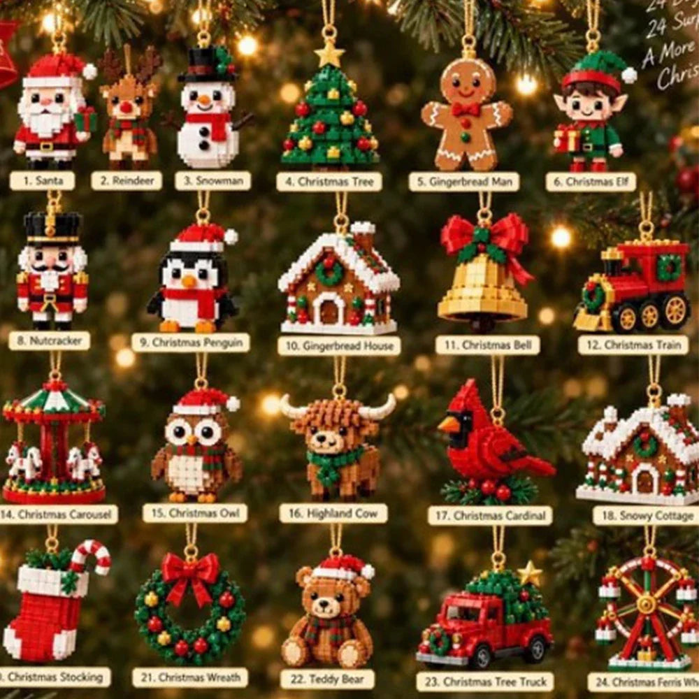 Advent Calendar 24 Mini Building Block Ornaments Reusable
