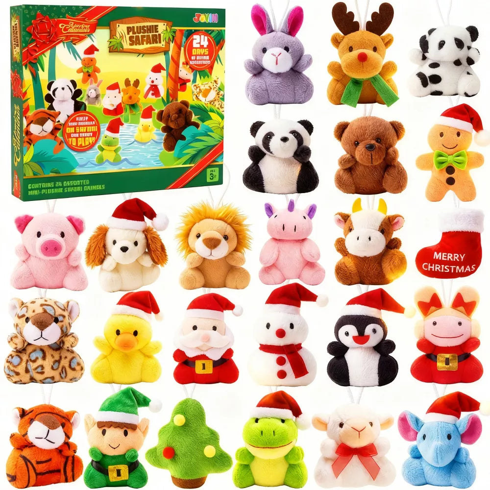 Advent Calendar 24 Mini Plush Animals Reusable Storage Box