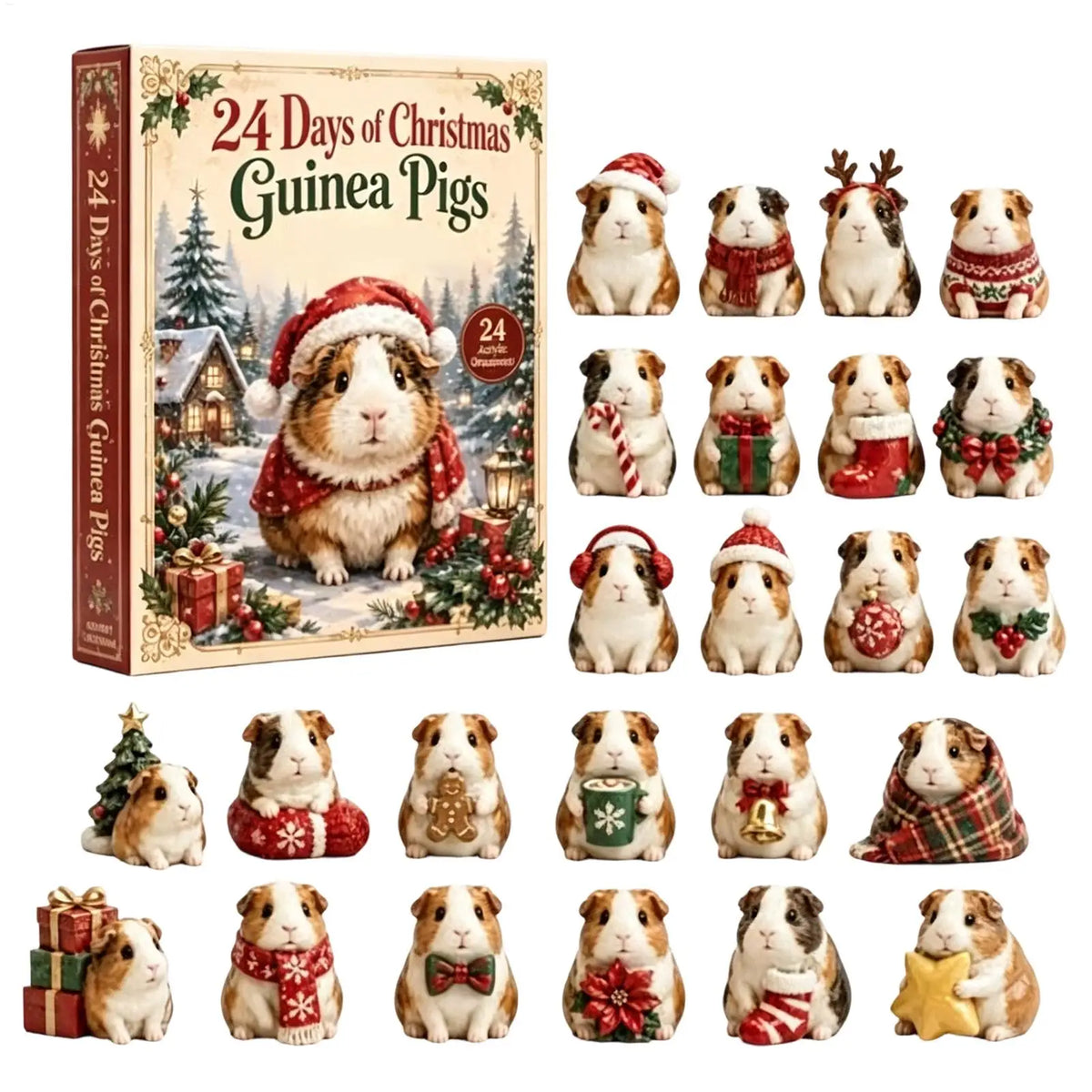Advent Calendar Acrylic 24 Guinea Pig Ornaments Hangable Display