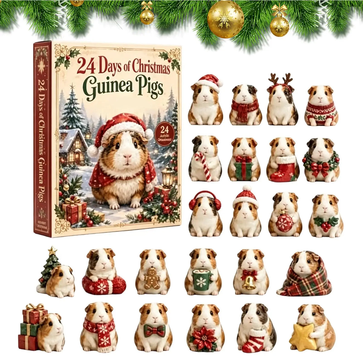 Advent Calendar Acrylic 24 Guinea Pig Ornaments Hangable Display