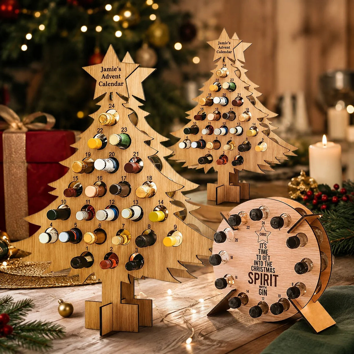 Advent Calendar Bottle Holder Wooden 24-Slot Countdown Display