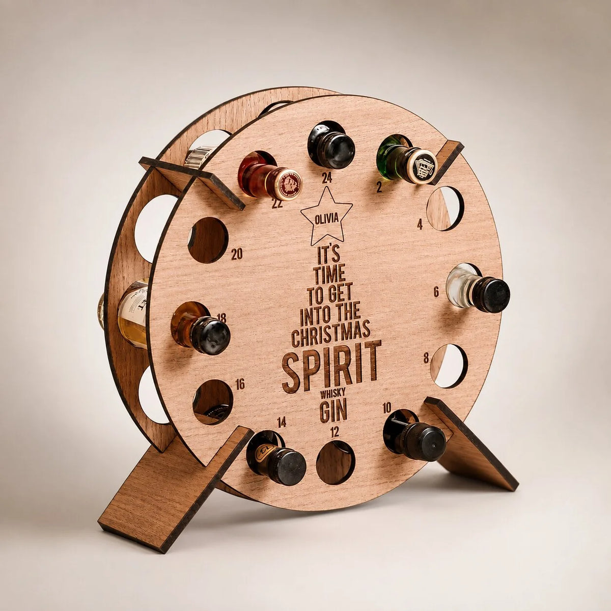 Advent Calendar Bottle Holder Wooden 24-Slot Countdown Display
