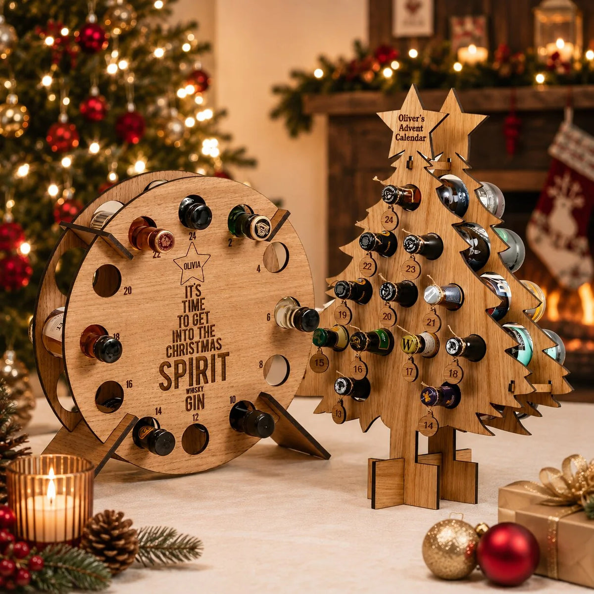 Advent Calendar Bottle Holder Wooden 24-Slot Countdown Display