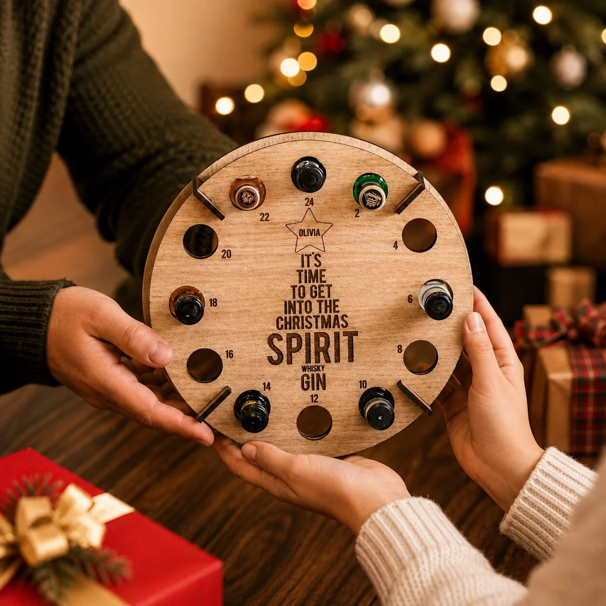Advent Calendar Bottle Holder Wooden 24-Slot Countdown Display