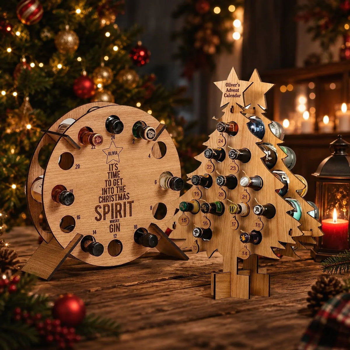 Advent Calendar Bottle Holder Wooden 24-Slot Countdown Display