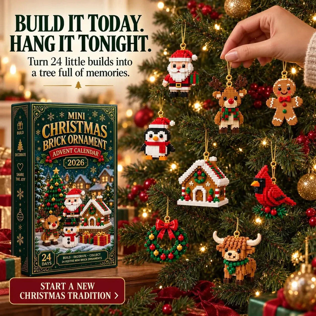 Advent Calendar Buildable Brick Ornaments 24-Day Countdown