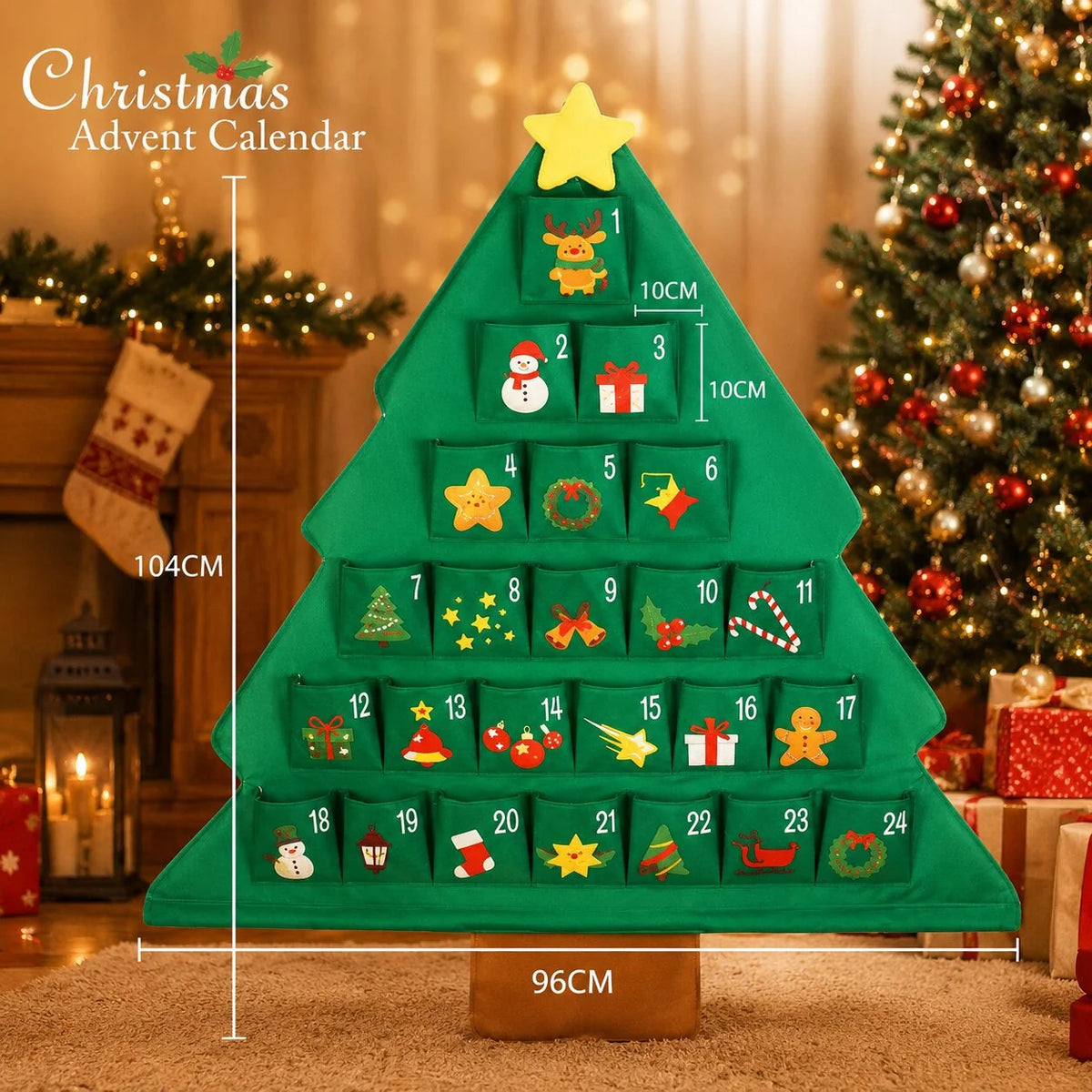 Advent Calendar Christmas Tree 24 Refillable Fabric Pockets