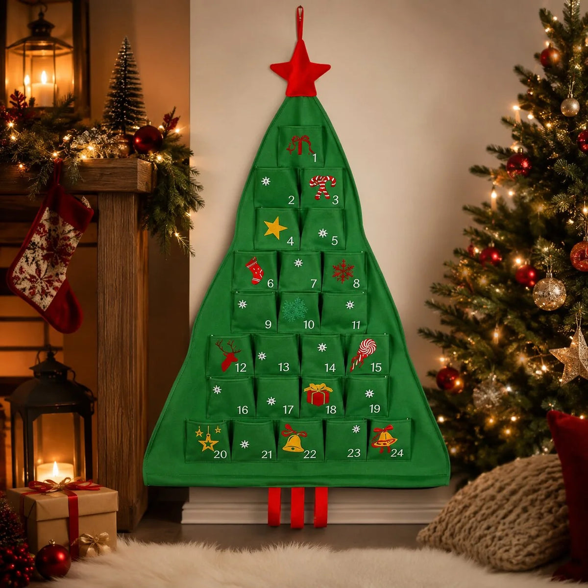 Advent Calendar Christmas Tree 24 Refillable Fabric Pockets