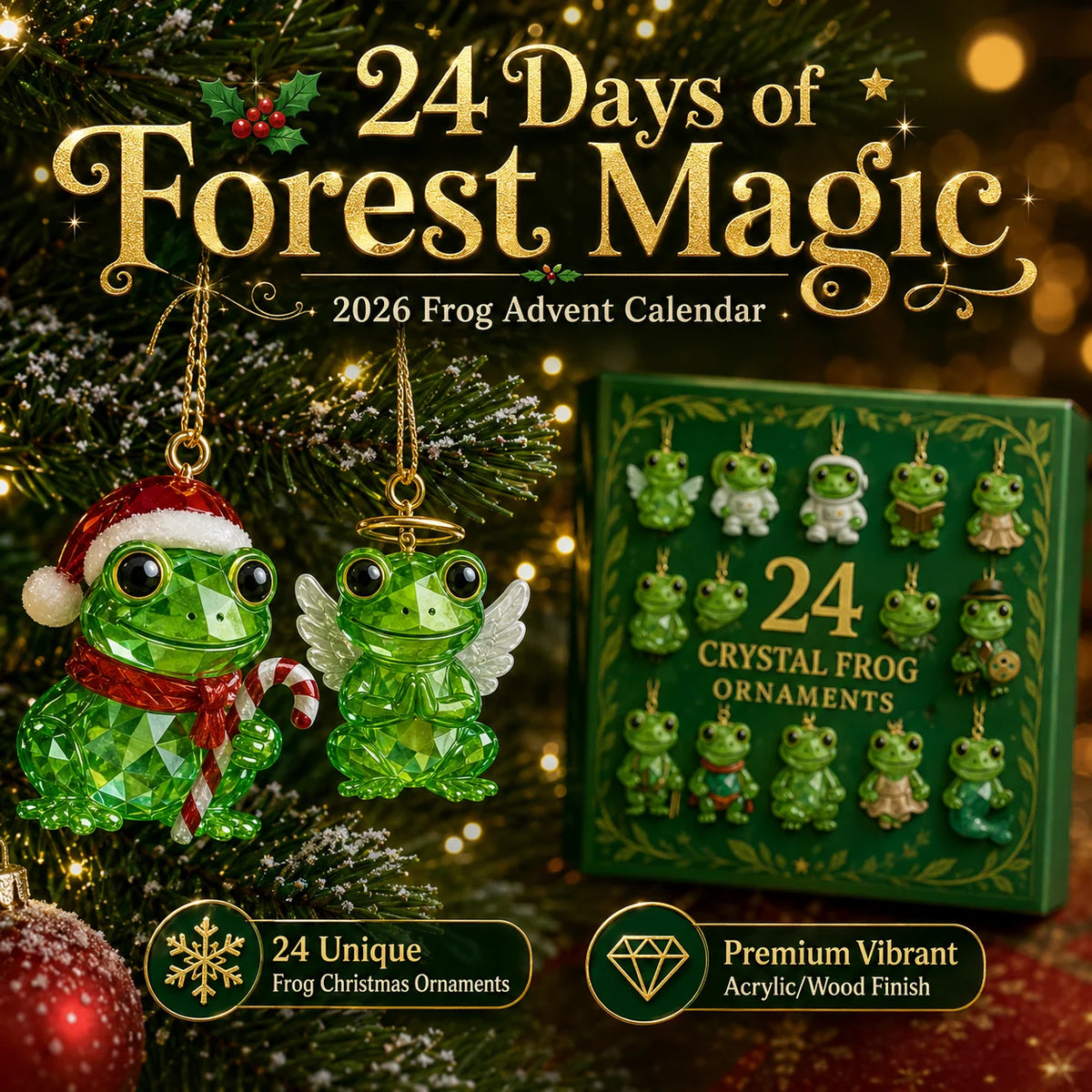 Advent Calendar Crystal Frog Ornaments Set of 24