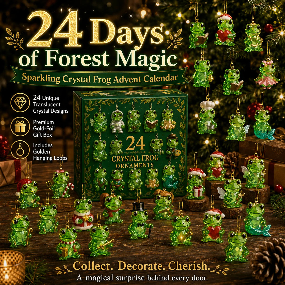 Advent Calendar Crystal Frog Ornaments Set of 24