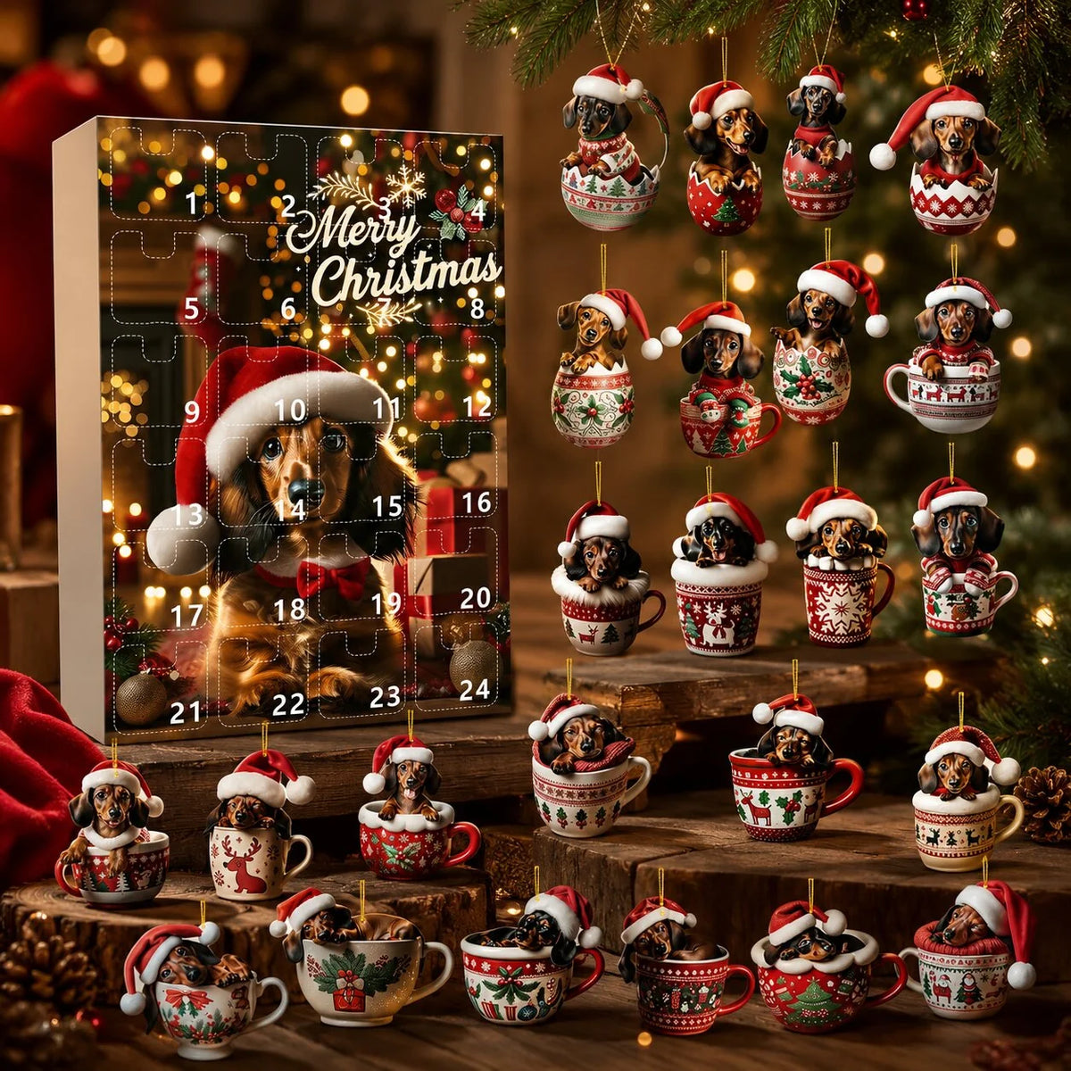Advent Calendar Dachshund 24 Daily Ornaments