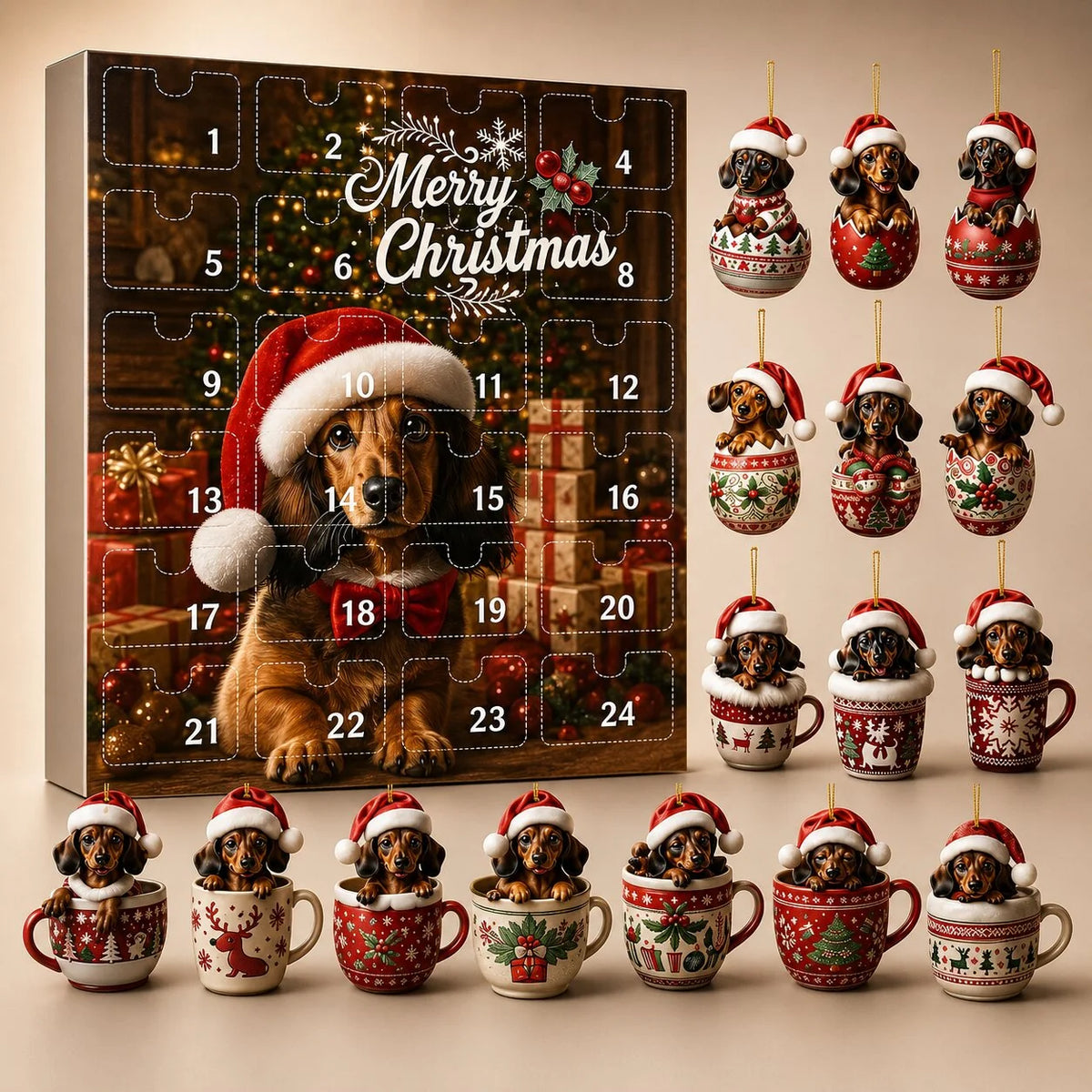 Advent Calendar Dachshund 24 Daily Ornaments