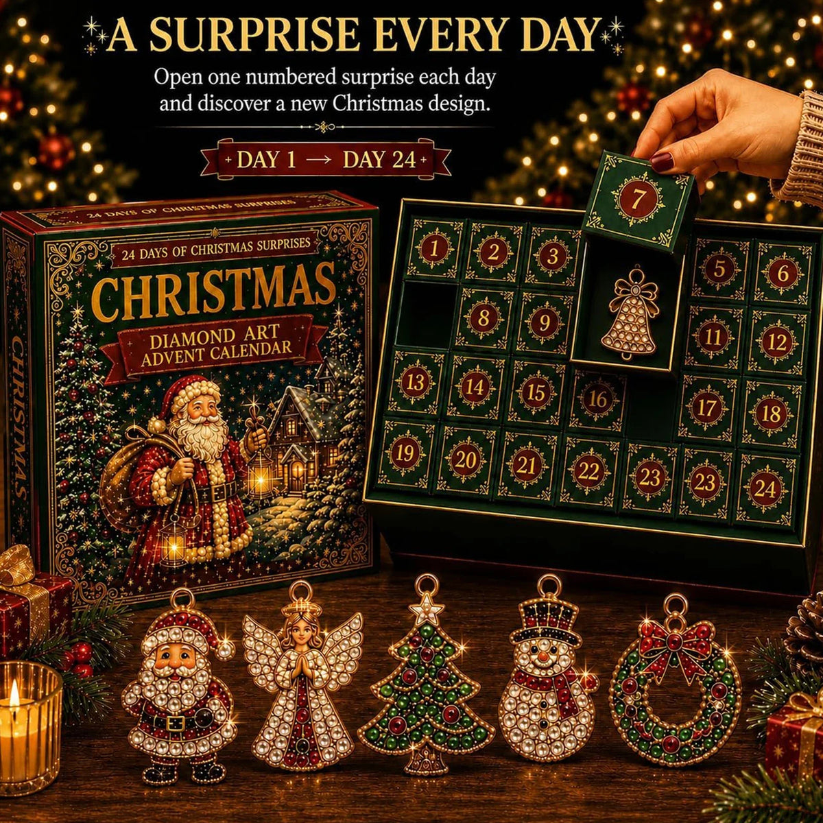 Advent Calendar Diamond Painting Ornament Craft Kit 24 Compartments