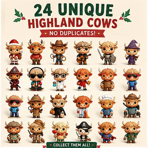 Advent Calendar Highland Cow 24 Resin Figurines