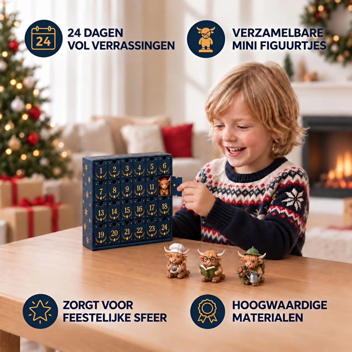 Advent Calendar Scottish Highland Cow Figures 24-Piece Set