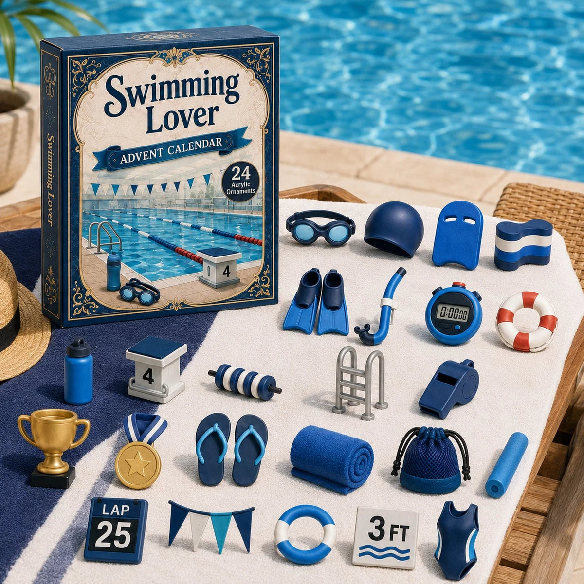 Advent Calendar Swimming-Themed 24 Acrylic Ornaments