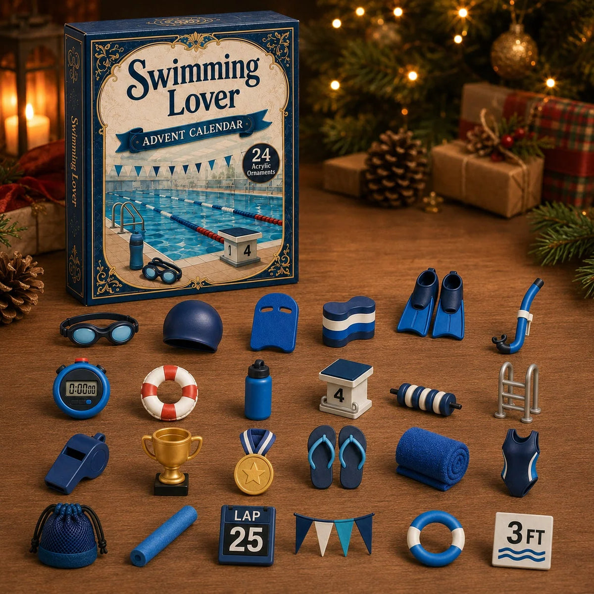 Advent Calendar Swimming-Themed 24 Acrylic Ornaments