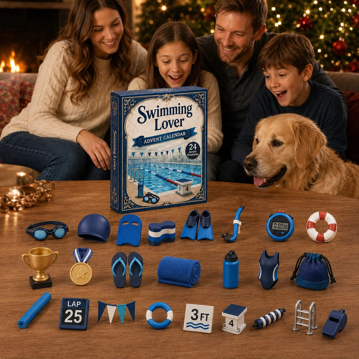 Advent Calendar Swimming-Themed 24 Acrylic Ornaments
