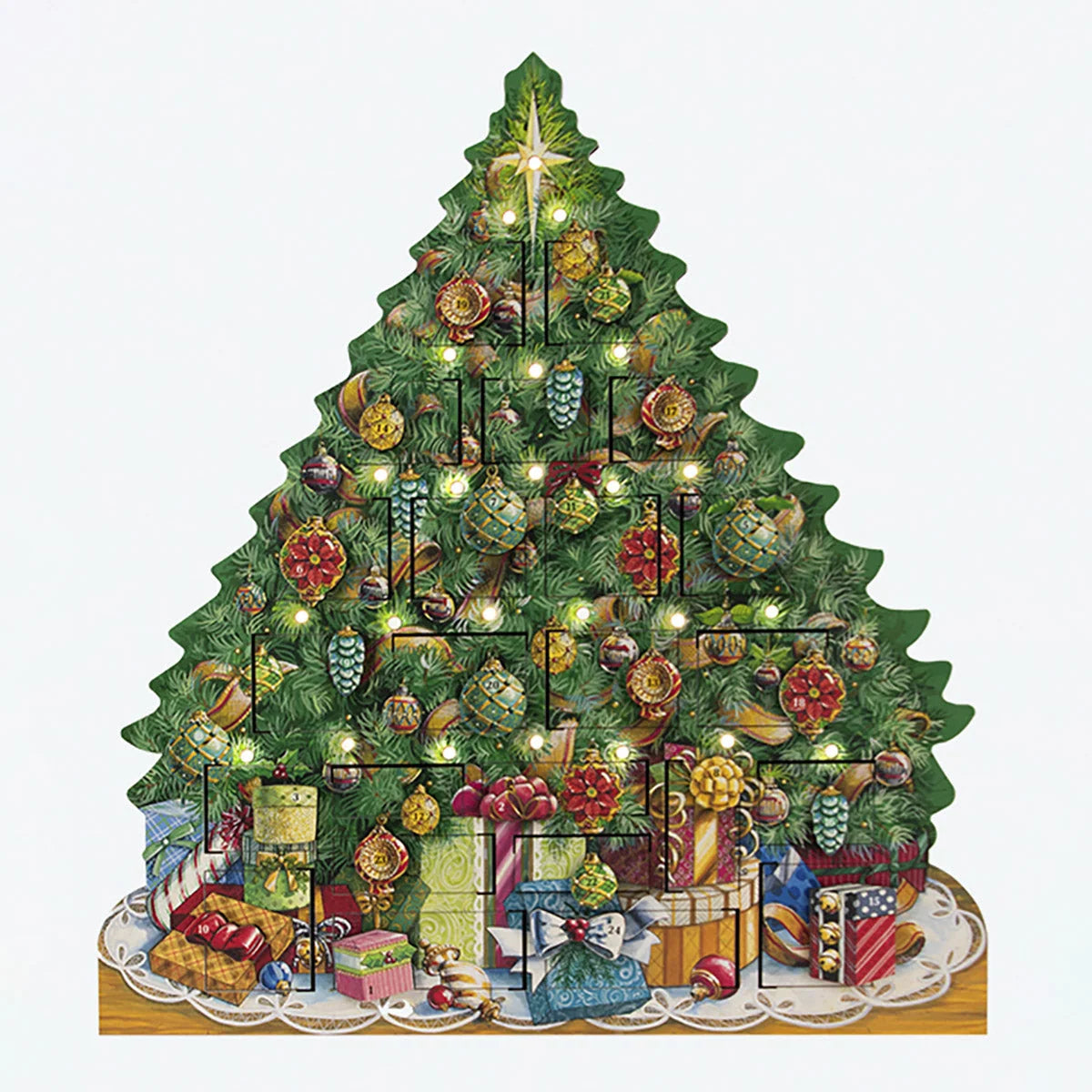 Advent Calendar Wooden 24 Numbered Doors Lights & Music