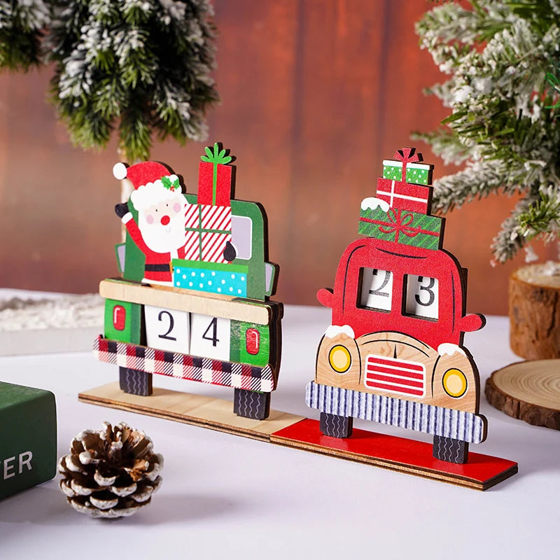 Advent Calendar Wooden Santa Truck Movable Numbers